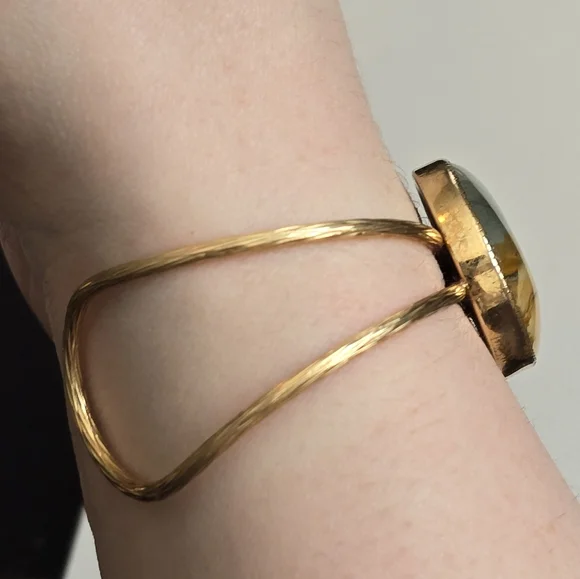 Vintage bracelet picture Jasper Gold tone cuff Southwestern desert scene - Picture 8 of 16